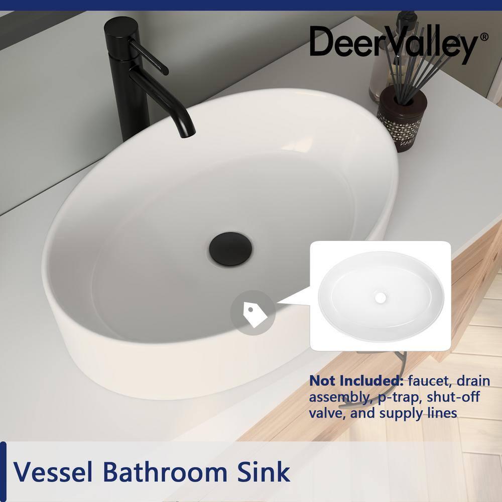 DeerValley 19.7'' x 14'' White Oval Vitreous China Vessel Bathroom Sink