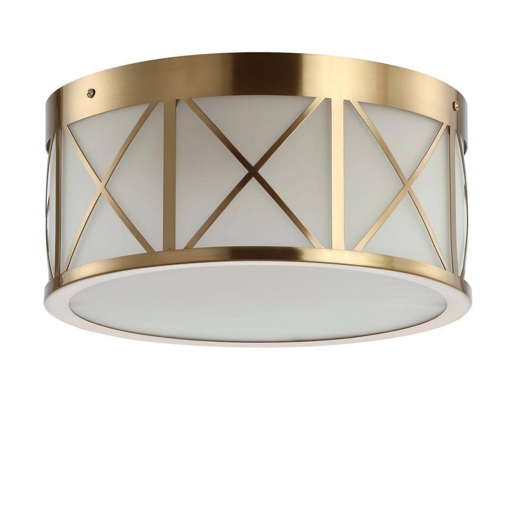 Cadence 13" Drum Metal/Glass Flush Mount, Brass Gold