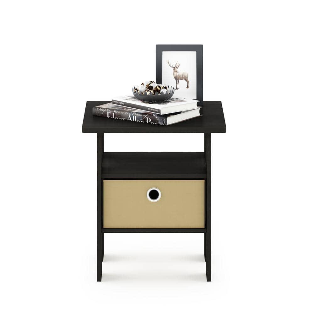 Furinno Andrey Engineered Wood End Table with Bin Drawer in Espresso/Brown