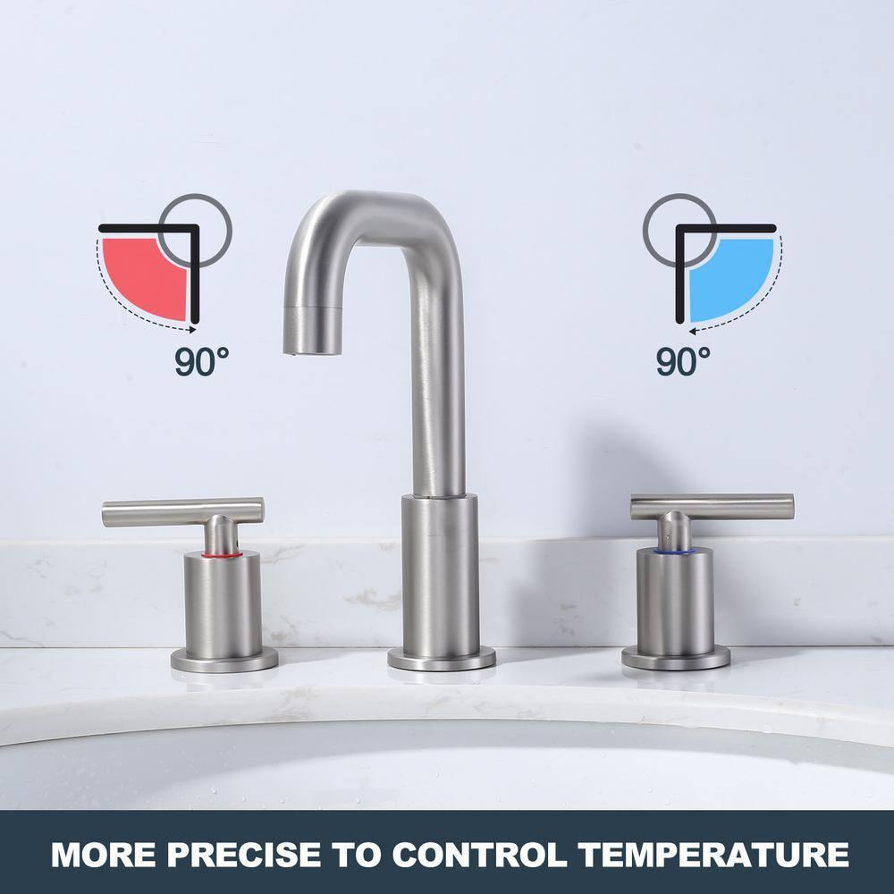 Wowow 8 in. Widespread Double Handle High Arc Bathroom Faucet with Pop-Up Drain Kit Included and Supply Lines in Brushed Nickel