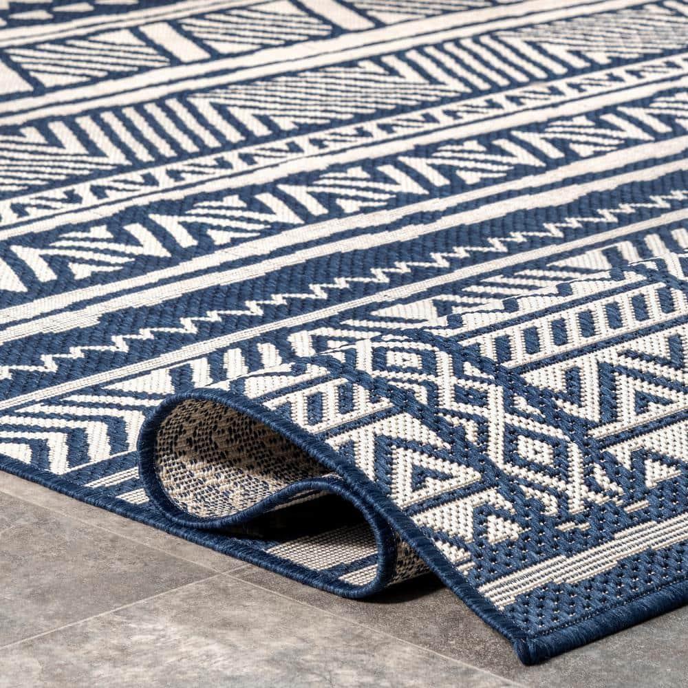 4'x6' Abbey Geometric Striped Indoor and Outdoor Area Rug Navy - nuLOOM: Low Pile, Rectangle, Polypropylene & Polyester