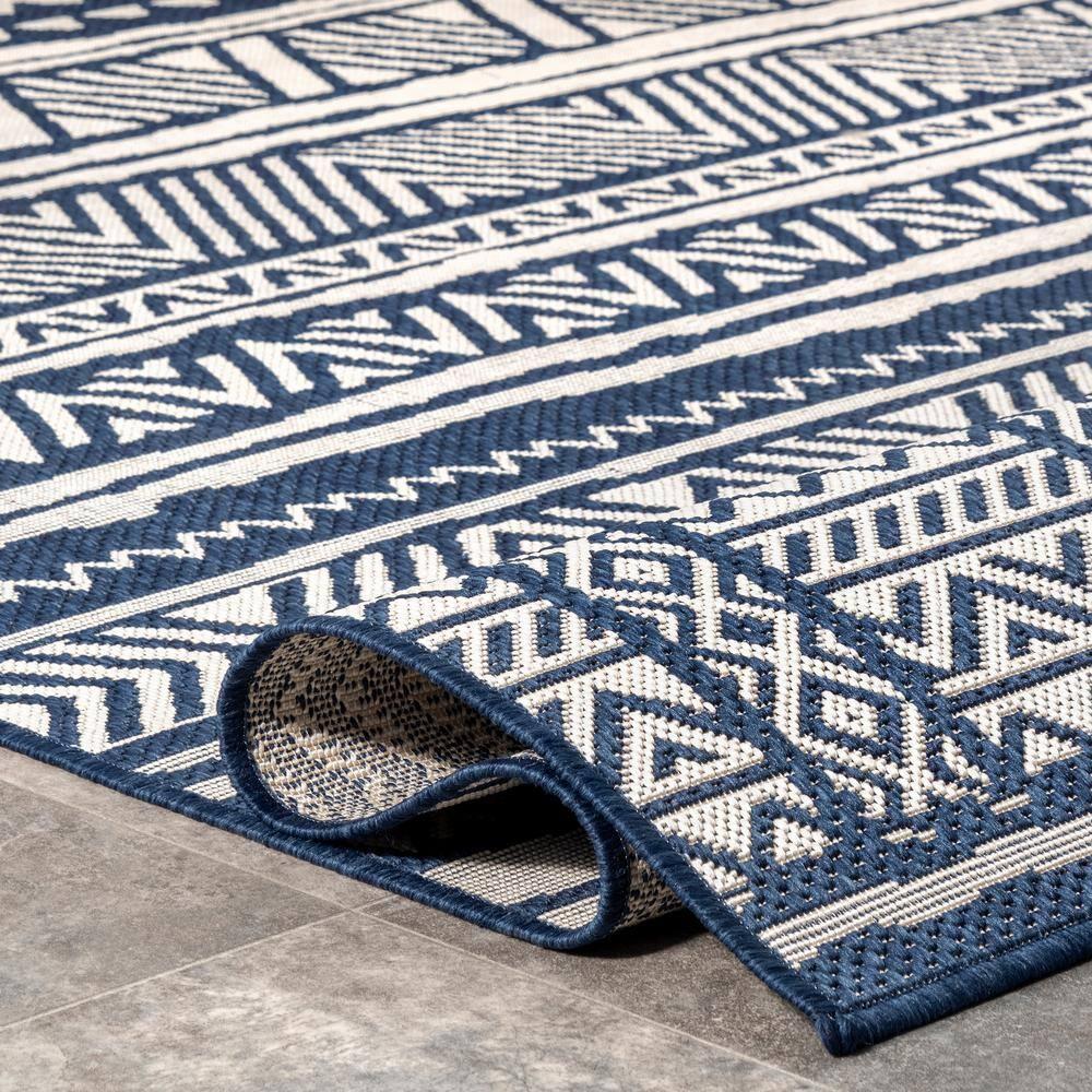 8'x10' Abbey Geometric Striped Indoor and Outdoor Area Rug Navy - nuLOOM: Low Pile, Polypropylene & Polyester