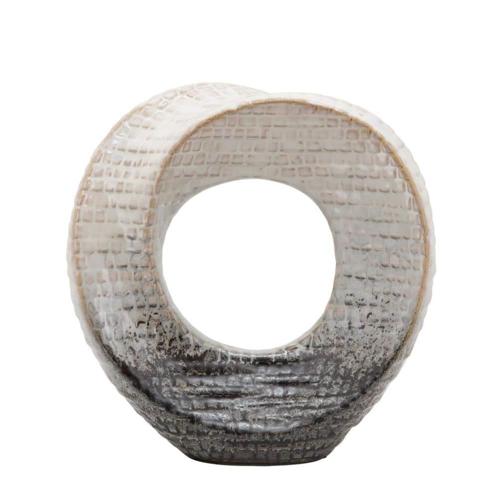 Sagebrook Home 7.9" Cut-Out Sculpture - Creative Abstract Gray and Ivory Ceramic Statue For Home or Office Decor - Decorative Table Accent