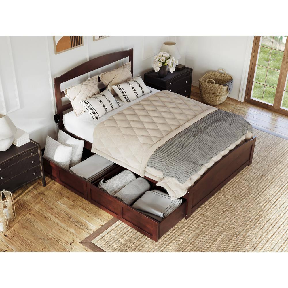 AFI Warren Solid Wood Queen Bed w/ Footboard & 2 Drawers in Walnut