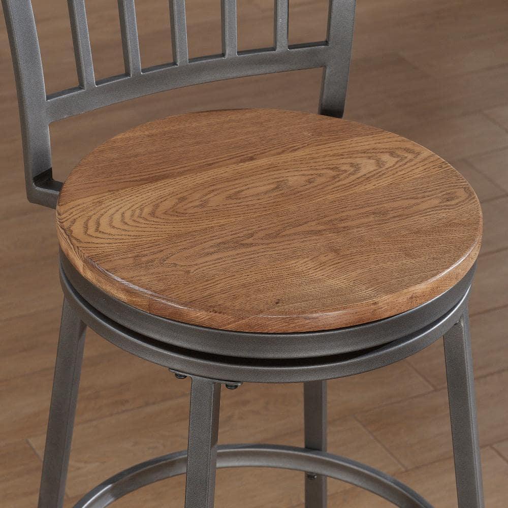 Stockton 25" Metal Swivel Stool - Slate Grey - Golden Oak Seat