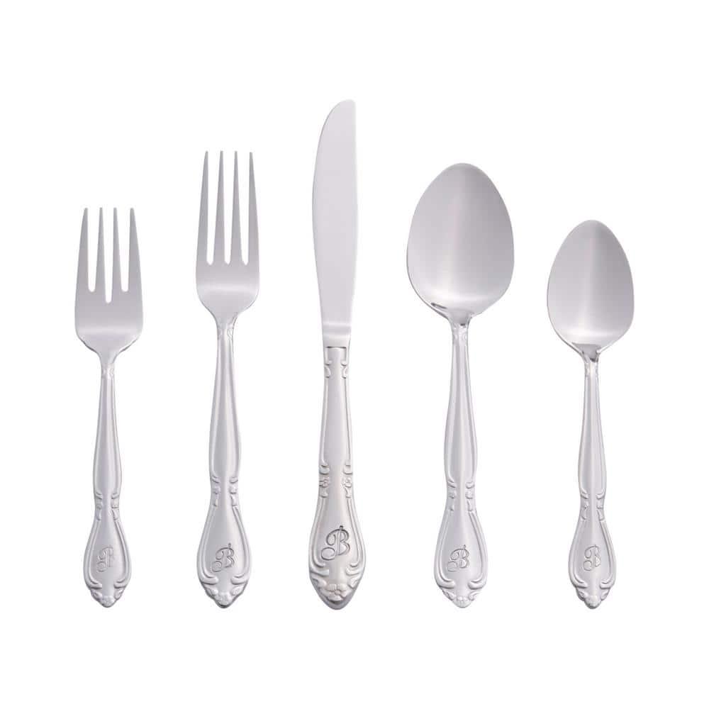 RiverRidge Home RiverRidge Rose Flatware 46-Piece Monogrammed Stainless Steel Silverware Set for 8