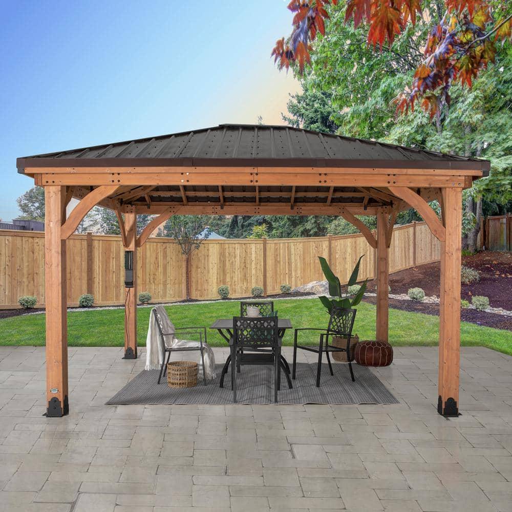 Backyard Discovery Barrington 14' x 12' Cedar Wood Gazebo, Galvanized Steel Roof, PowerPort