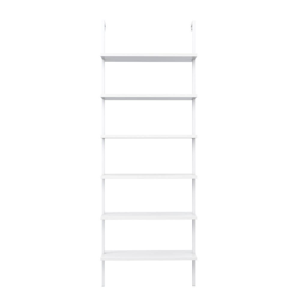 Nathan James Theo 6-Shelf Tall Bookcase Wall Mount Bookshelf White Wood with White Metal Frame White