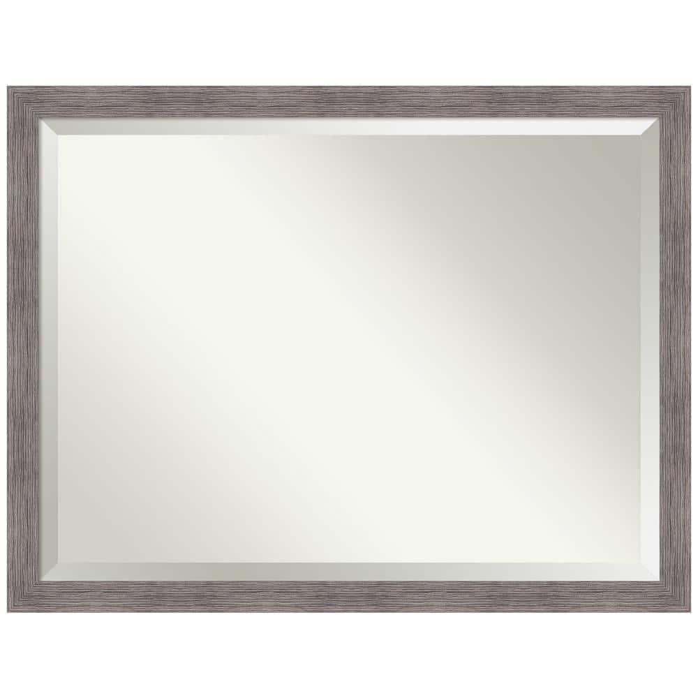 Amanti Art Beveled Bathroom Wall Mirror - Pinstripe Frame Pinstripe Plank Grey Narrow Outer Size: 43 x 33 in