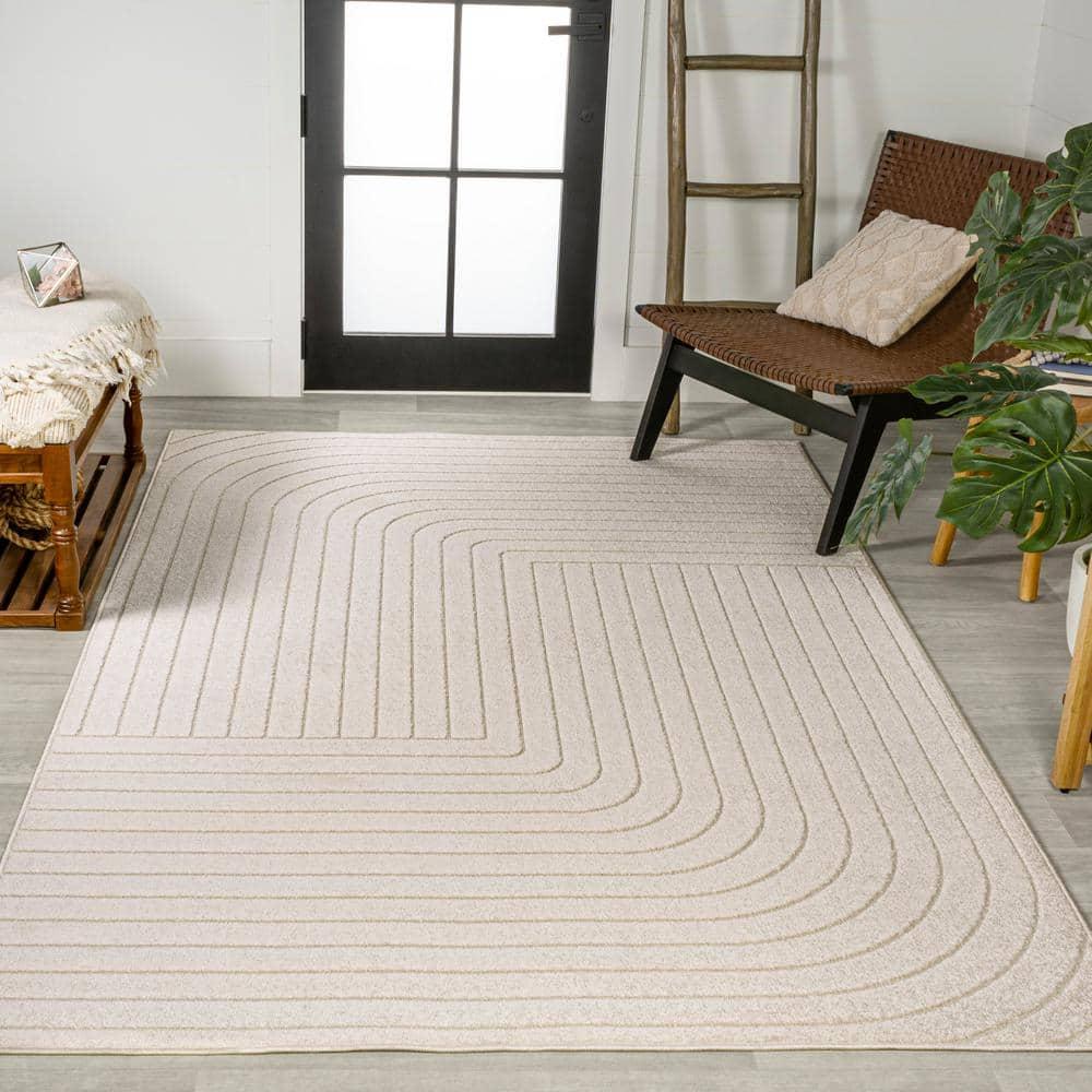 JONATHAN Y Odense High-Low Minimalist Angle Geometric Ivory/Cream 4 ft. x 6 ft. Indoor/Outdoor Area Rug