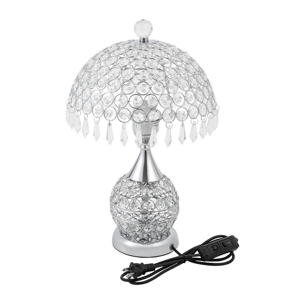Modern Crystal Table Lamp 18in High Nightstand Table Lamp Bedside End Table Lamp Decorative Room Desk Lamp Crystal Desk Night Light for Bedroom, Living Room