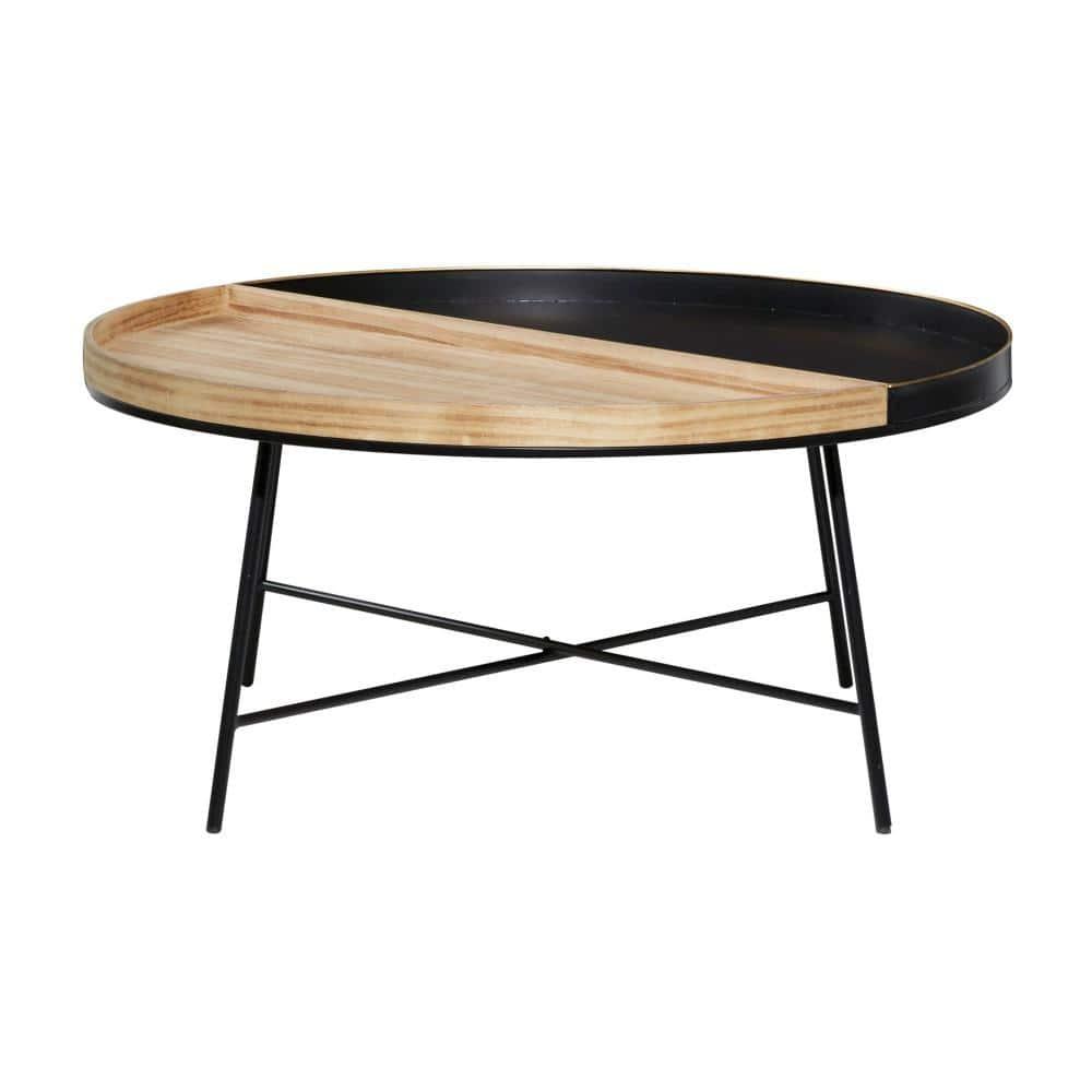 DecMode 38" x 18" Black Metal Split Coffee Table, 1-Piece