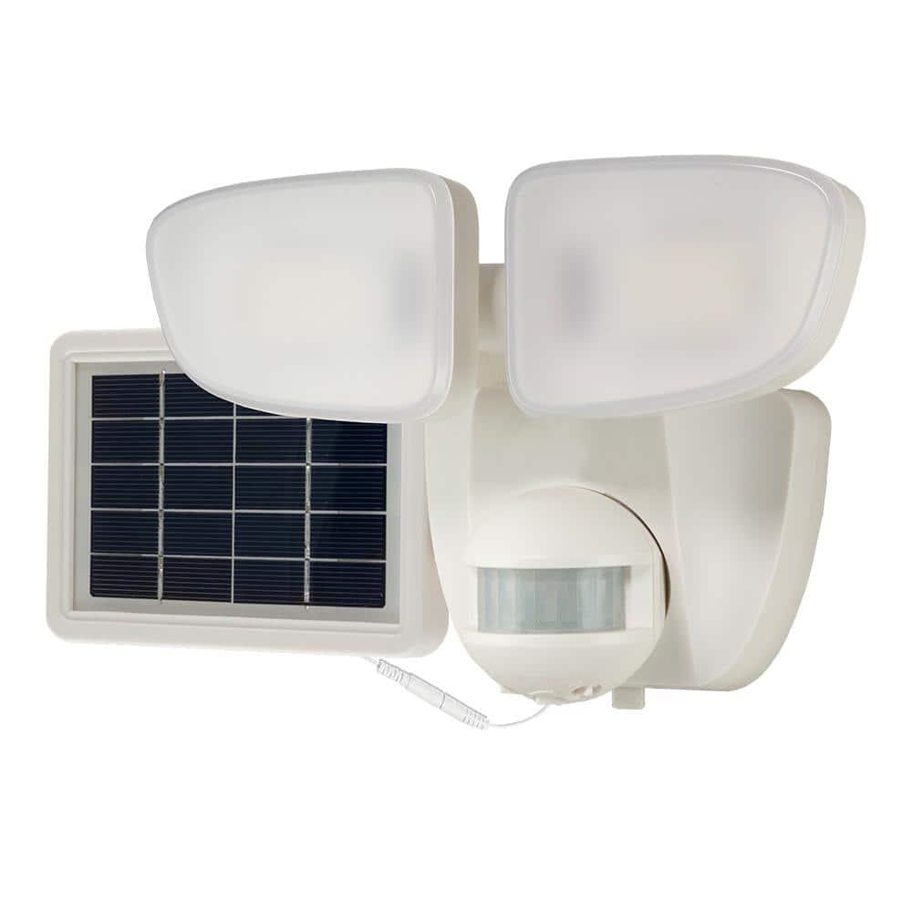 HALO Solar Outdoor LED Flood Light with 180 Degree Motion Sensor Flood & Security Twin Head Light 1000 Lumens White