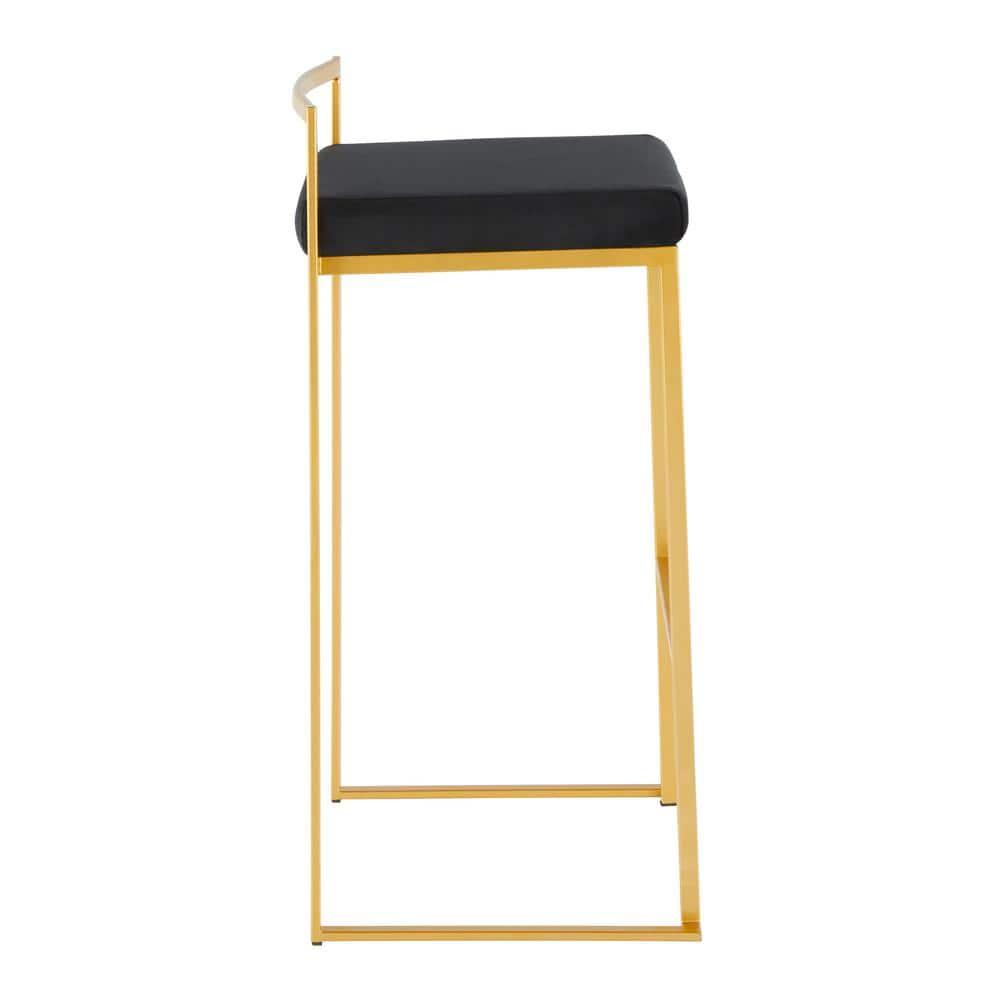34" Set of 2 Fuji Contemporary Stackable Barstools Gold/Black Velvet - LumiSource: Cosmopolitan, Upholstered, Metal