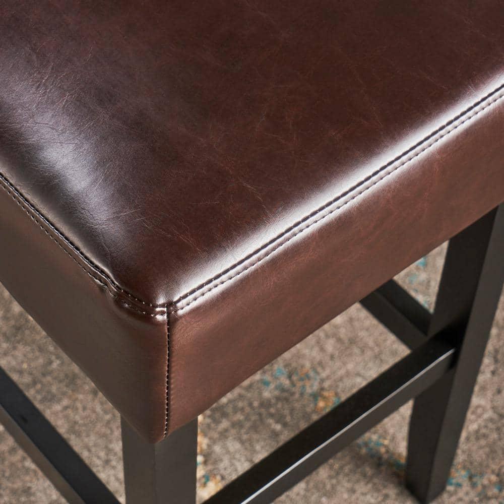 Portman 26" Brown Faux Leather Saddle Counter Stools, Set of 2