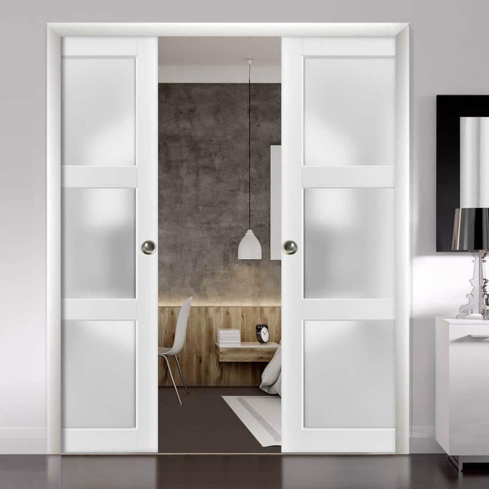 Lite Slab Barn Door Panel | Lucia 2552 White Silk with Opaque Glass | Sturdy Finished Wooden Modern Doors | Pocket Closet Sliding