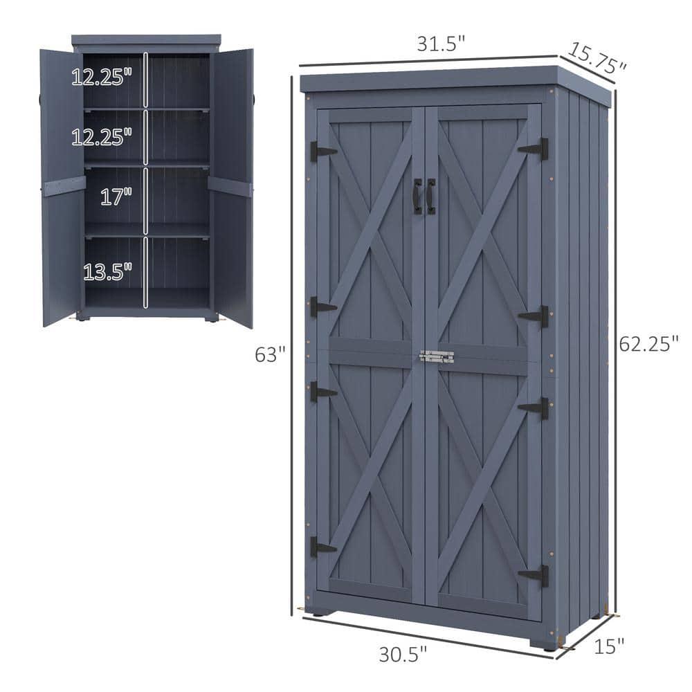 Outsunny Outdoor Storage Cabinet, Wooden Garden Storage Shed with Waterproof Galvanized Metal Roof, Gray