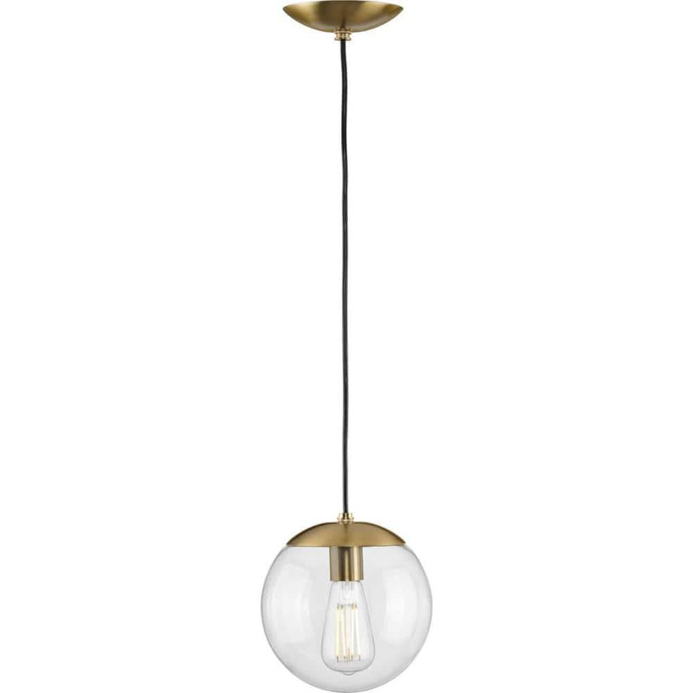 Progress Lighting Atwell 1-Light Glass Globe Pendant, Brushed Nickel, Clear Glass Shade