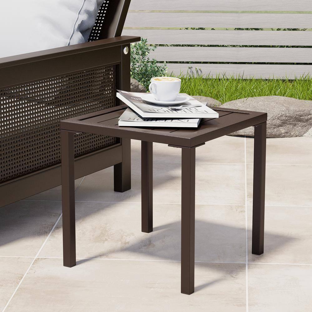 Crestlive Products Outdoor End Table Aluminum Square Patio Side Table - 15.7" L x 15.7" W x 15.9" H 1-Piece, Brown
