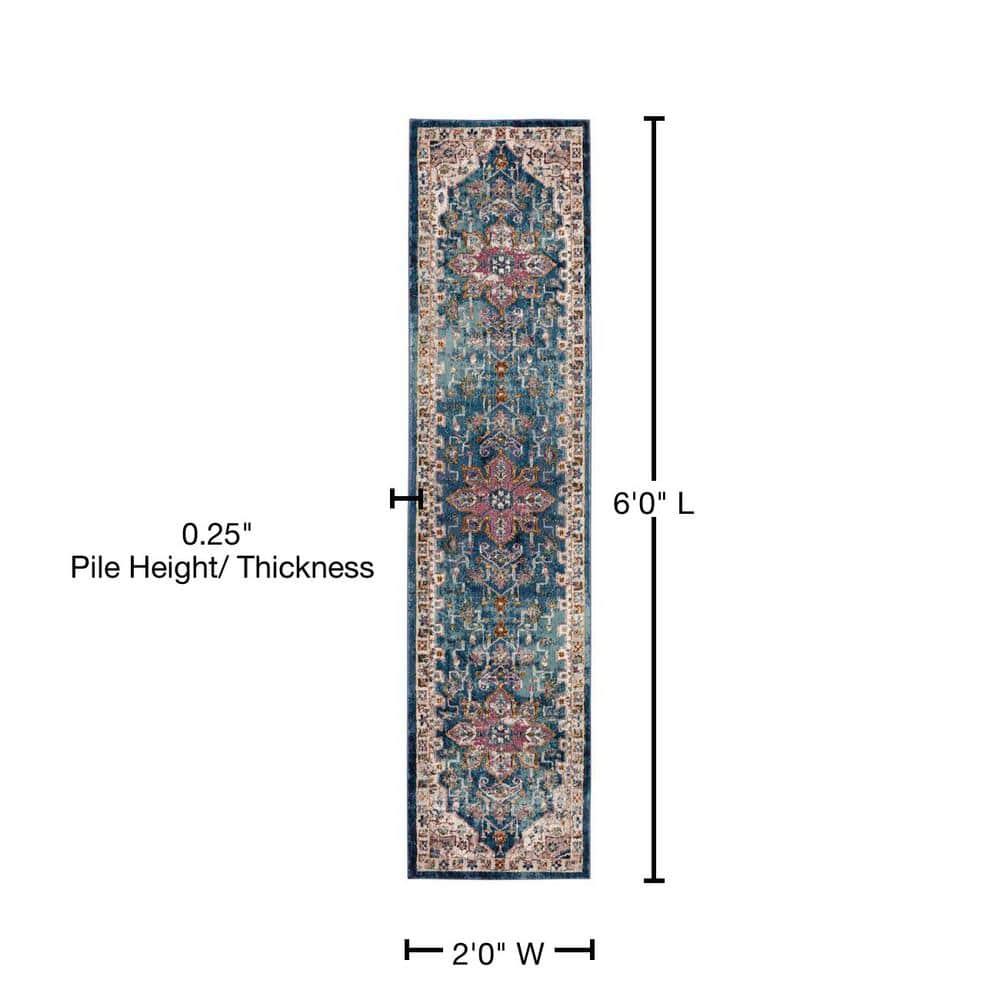 Aria ARA160 Power Loomed Runner Rug - Blue/Creme - 2'x6' - Safavieh.