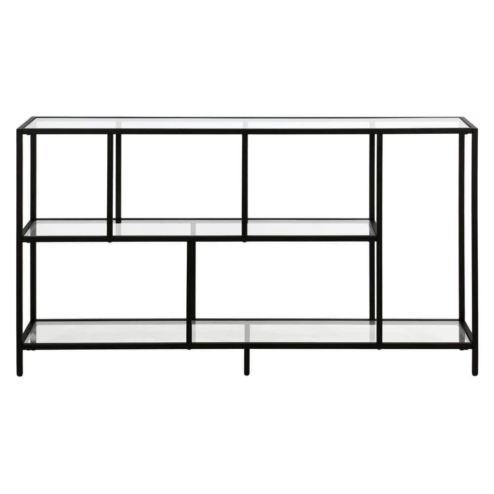 Evelyn&Zoe Winthrop 52" Wide Rectangular Console Table with Glass Shelves, Blackened Bronze
