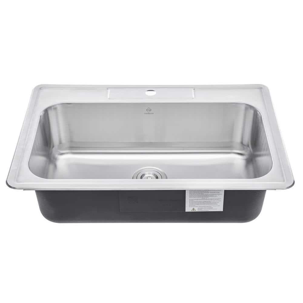 CozyBlock 33 Inch Single Bowl Topmount Drop-In 18-Gauge Stainless Steel Kitchen Sink w/ 1 Faucet Hole (Sink Only)