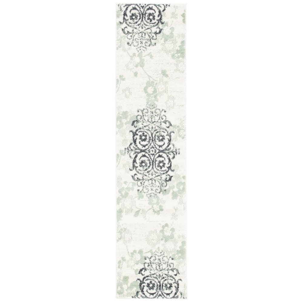 SAFAVIEH Adirondack Hortense Floral Runner Rug, Ivory/Green, 2'6" x 6'