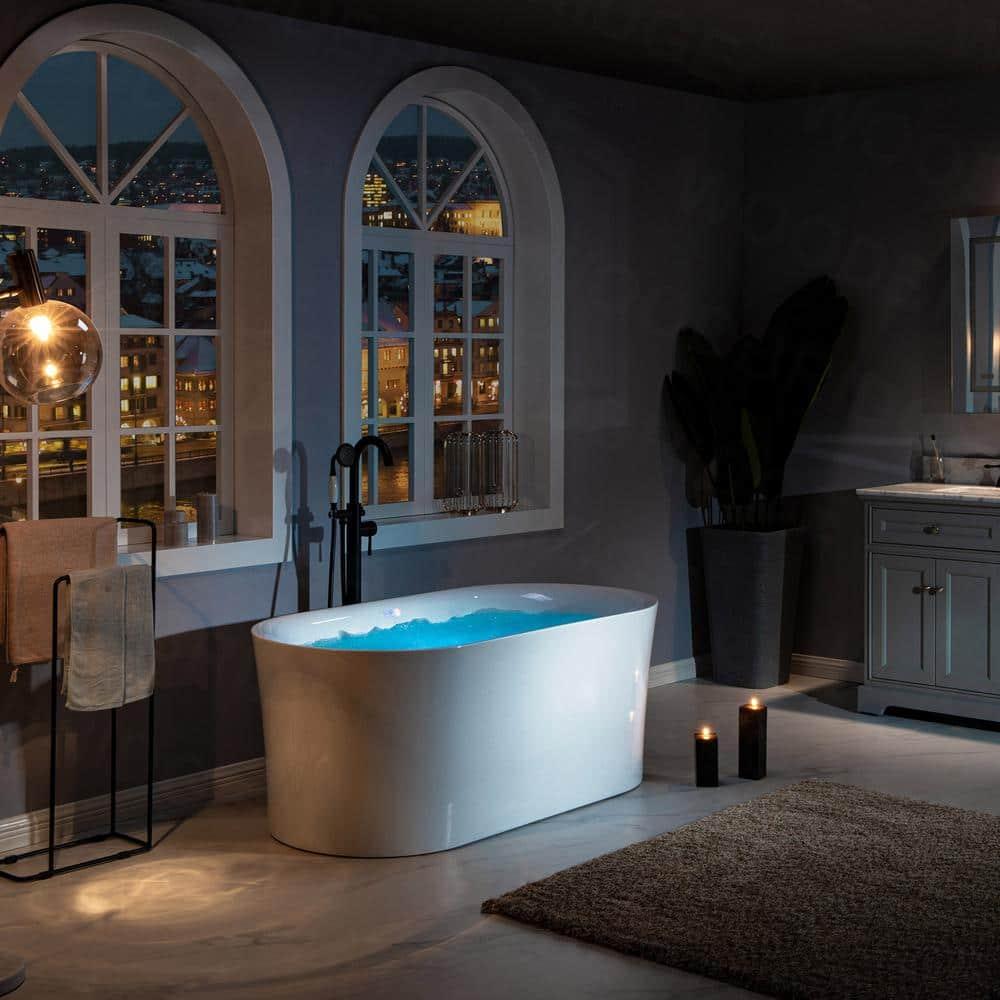 67" x 32" Freestanding Air Soaking Acrylic Bathtub with 208 Jets, 7 Colors LED Lights, Chromatherapy