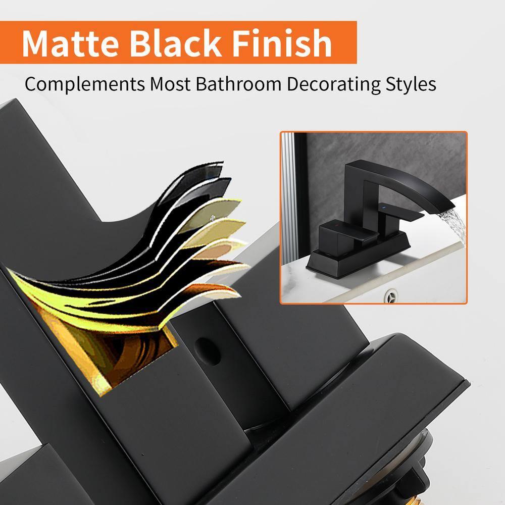 Matt Black Bathroom Sink Faucet 4 inch Bathroom Faucets for Sink 2-Handle Faucet with Pop-up Drain Vanity Faucet Modern