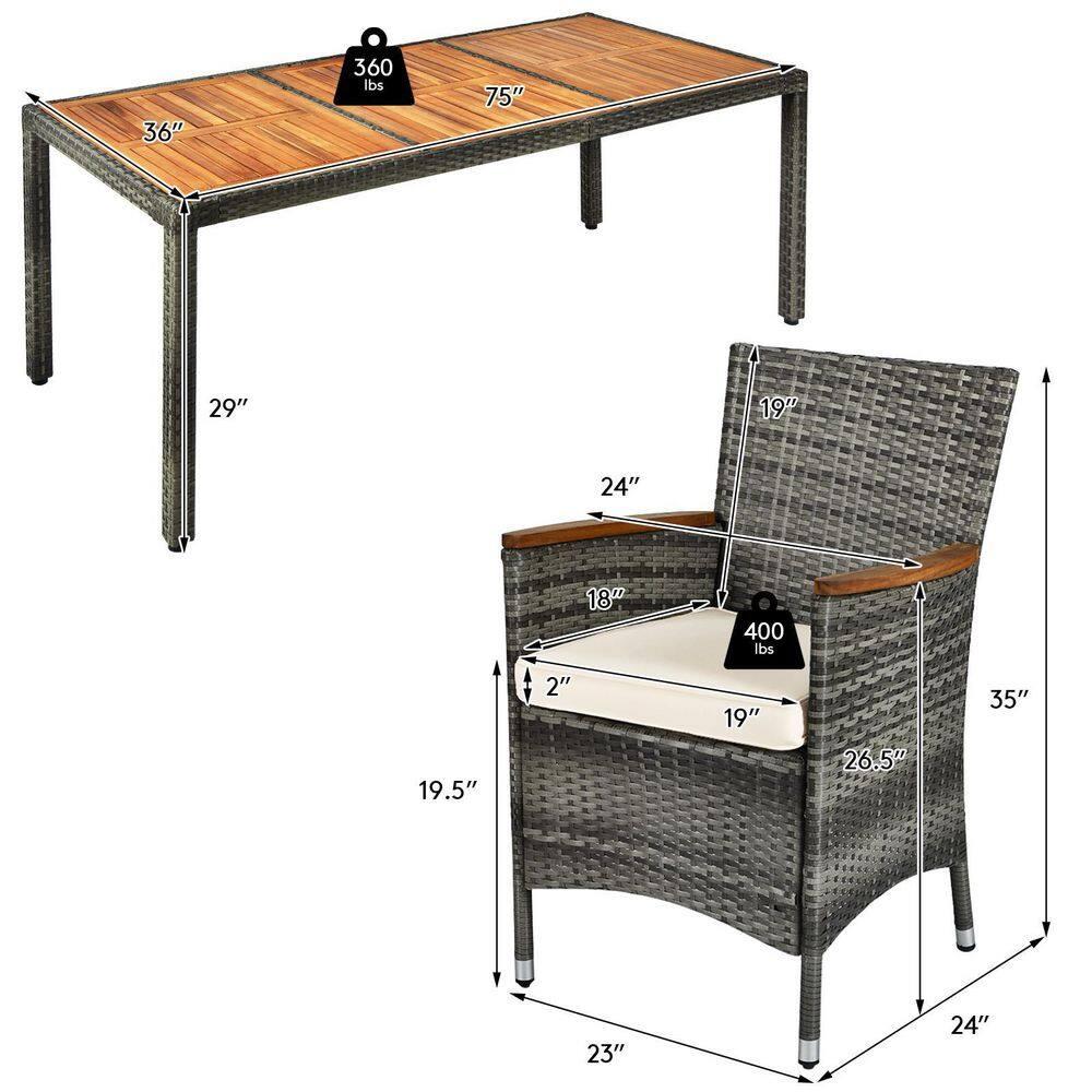 Costway 9 Pieces Outdoor Wicker Dining Set with Acacia Wood Table and 8 Armchairs