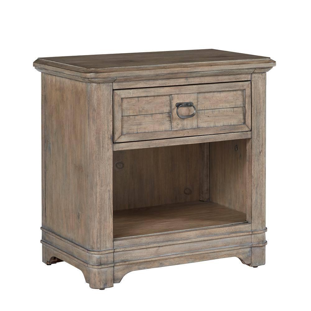 Meadowbrook Beige Antique Sand Wood One Drawer Farmhouse Nightstand