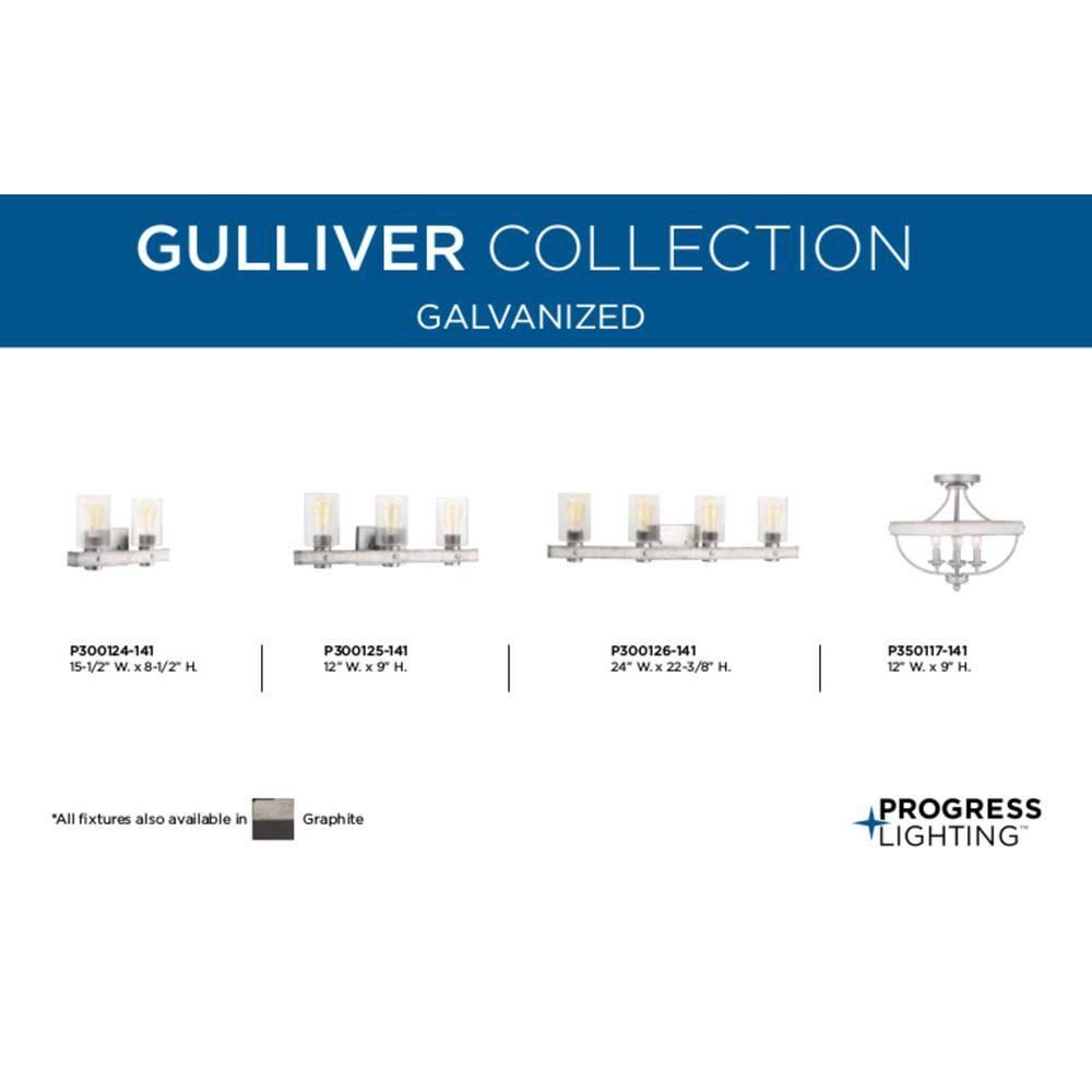Progress Lighting Gulliver 4-Light Semi-Flush Galvanized Ceiling Light, Wood Grained Texture Shade
