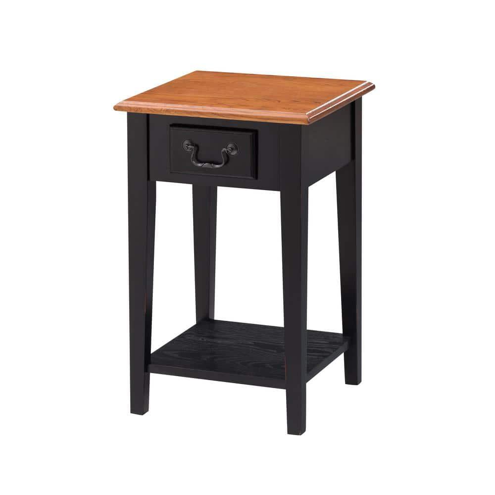 Home 9041-SL One Drawer Square Side Table with Shelf, Medium Oak and Slate Black