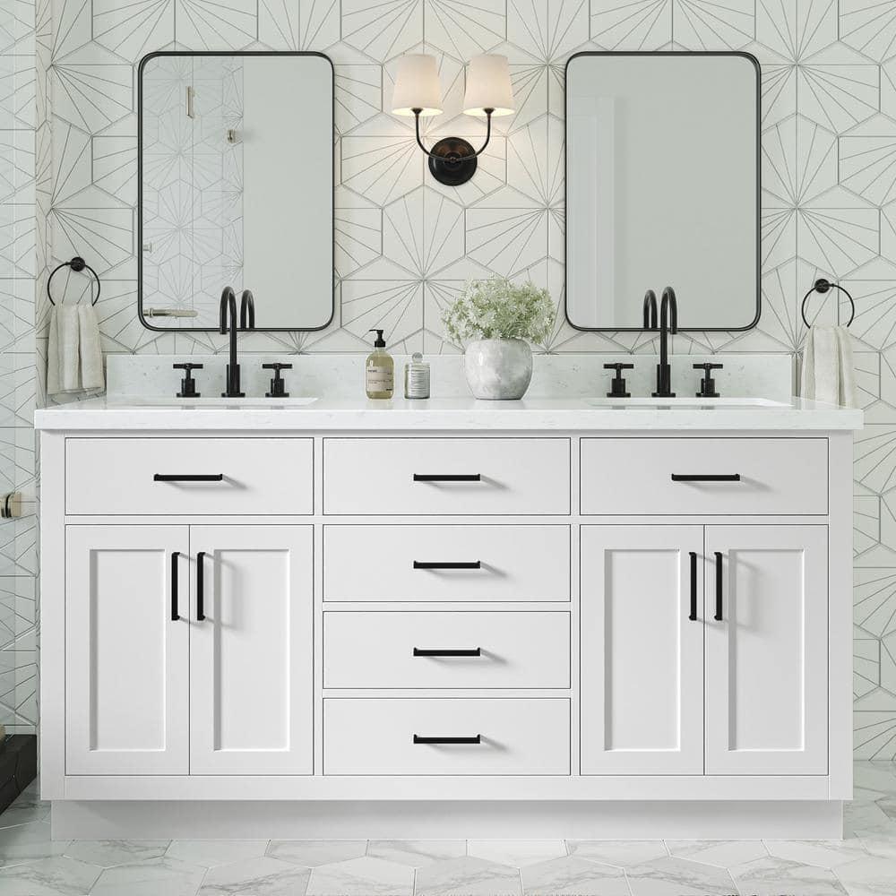 Wildon Home® Tidworth 66'' Solid Wood Double Bathroom Vanity with 1.5'' Carrara Quartz Top, Rectangular Sinks