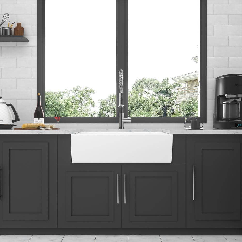White Farmhouse Sink - 36 Inch White Ceramic Single Bowl Farm Kitchen Sink
