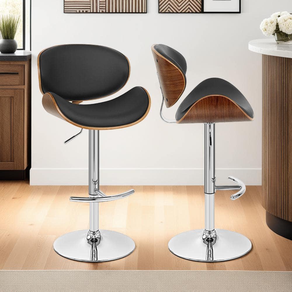 Armen Living Naples 34" Contemporary Faux Leather & Metal Bar Stool in Black
