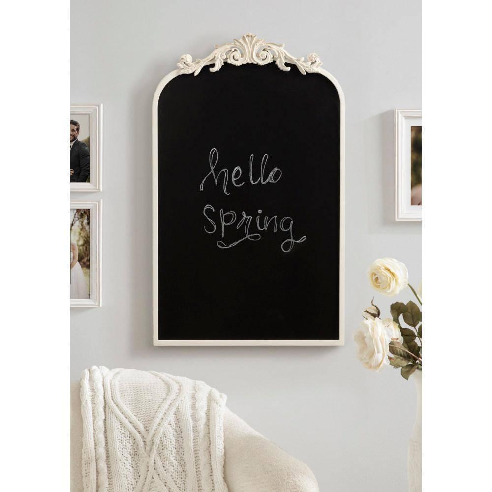 Kate and Laurel Arendahl Decorative Vintage Arch Chalkboard, 19 x 31, White, Framed Arched Ornate Magnetic Chalkboard for Bedroom Organization or Entryway Decor