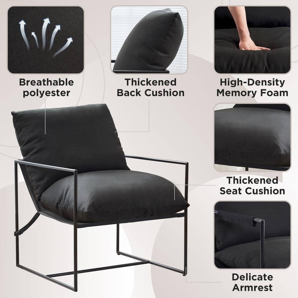 Mid Century Modern Accent Chair, Metal Framed Armchair, Sling Accent Chair with Microfiber Fabric Upholstery for Living Room Bedroom Home Office, Minimalist Style(Black)