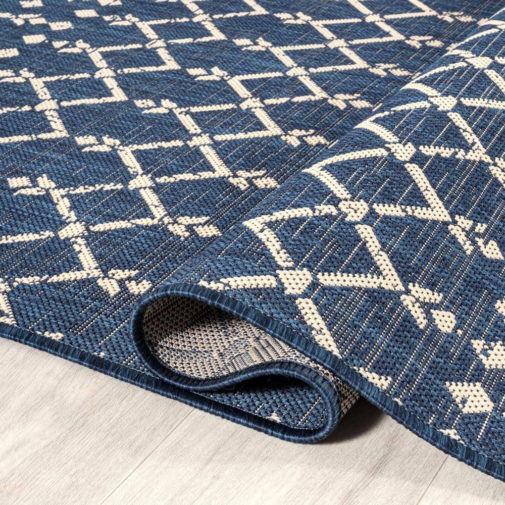 8' x 10' Ourika Moroccan Geometric Textured Weave Indoor/Outdoor Area Rug, Navy/Beige - JONATHAN Y