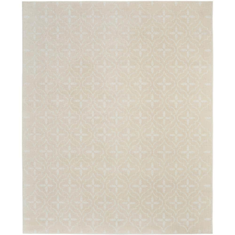 Nourison Essentials Moroccan Modern Indoor Outdoor Rug Ivory Beige 6' x 9'