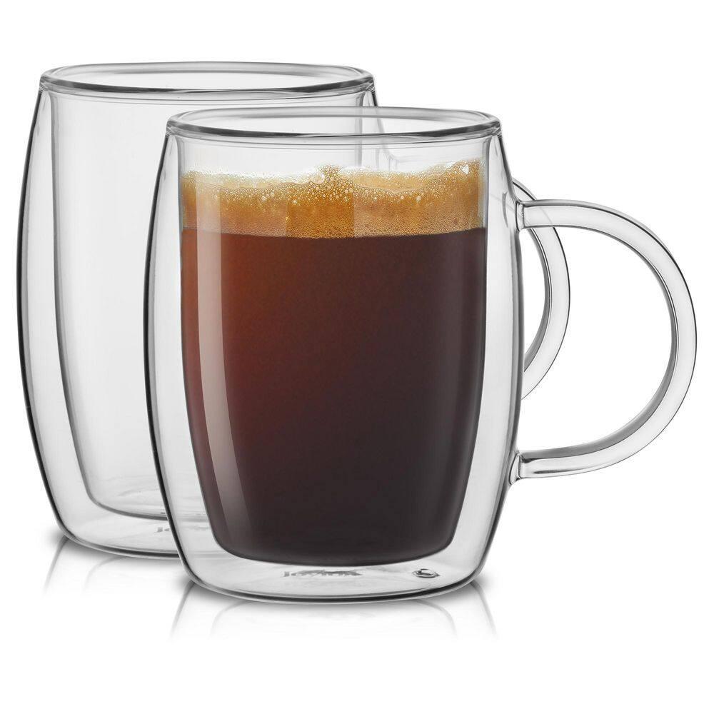 JoyJolt Aroma Double Walled Insulated Glasses - Set of 2 Double Wall Coffee Tea Glass Mugs - 13.5 oz