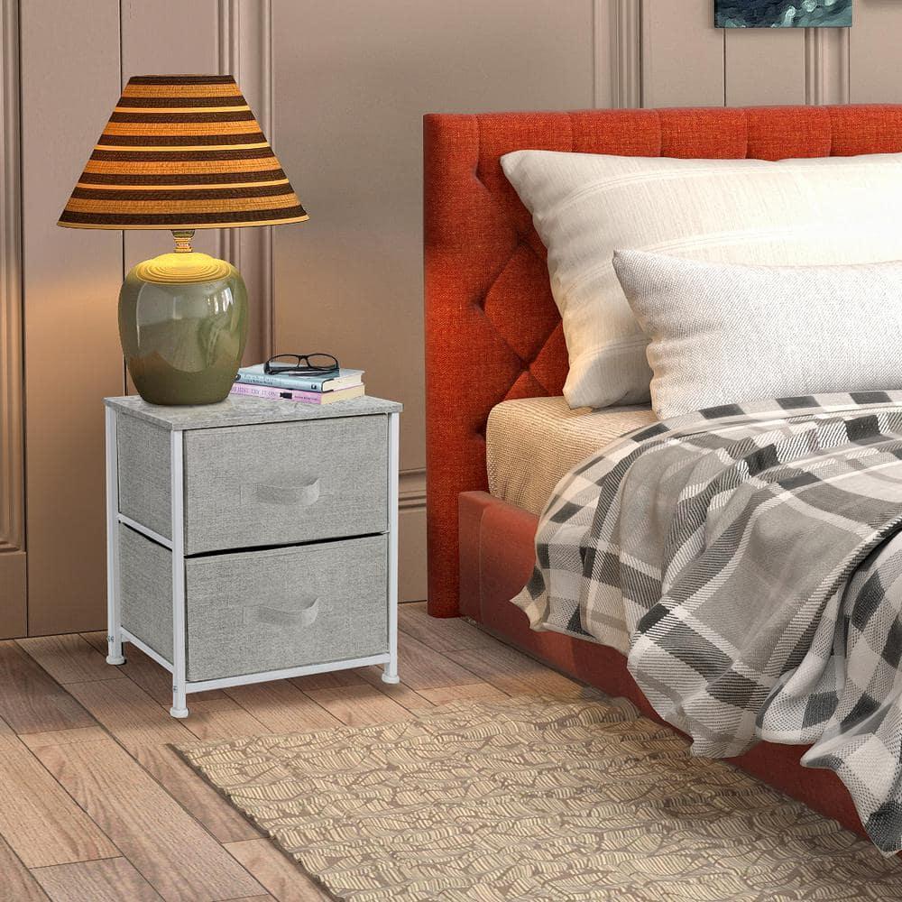 Sorbus Nightstand with 2 Drawers - Steel Frame, Wood Top & Easy Pull Fabric Bins - Great for Home, Bedroom, Office & College Dorm (Gray)