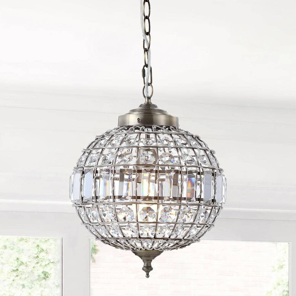 JONATHAN Y Georgina 12" Crystal/Metal LED Pendant Pendant, Antique Brass
