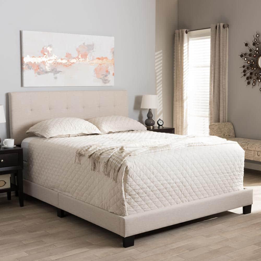 Full Brookfield Modern and Contemporary Fabric Upholstered Grid Tufting Bed Beige - Baxton Studio: MDF Frame, Polyester Fill, Requires Box Spring
