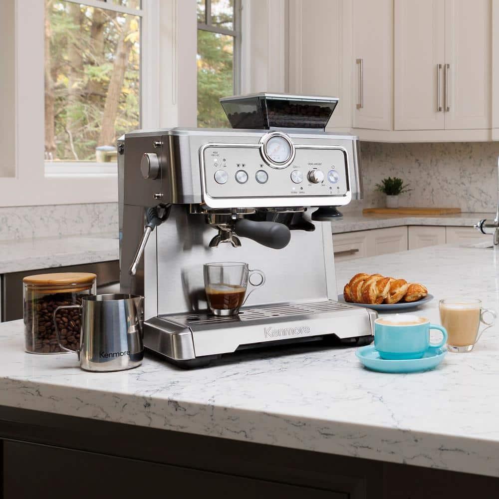 Kenmore Kenmore Espresso Machine With Grinder & Milk Frother, 15 Bar Espresso Coffee Maker, Stainless Steel