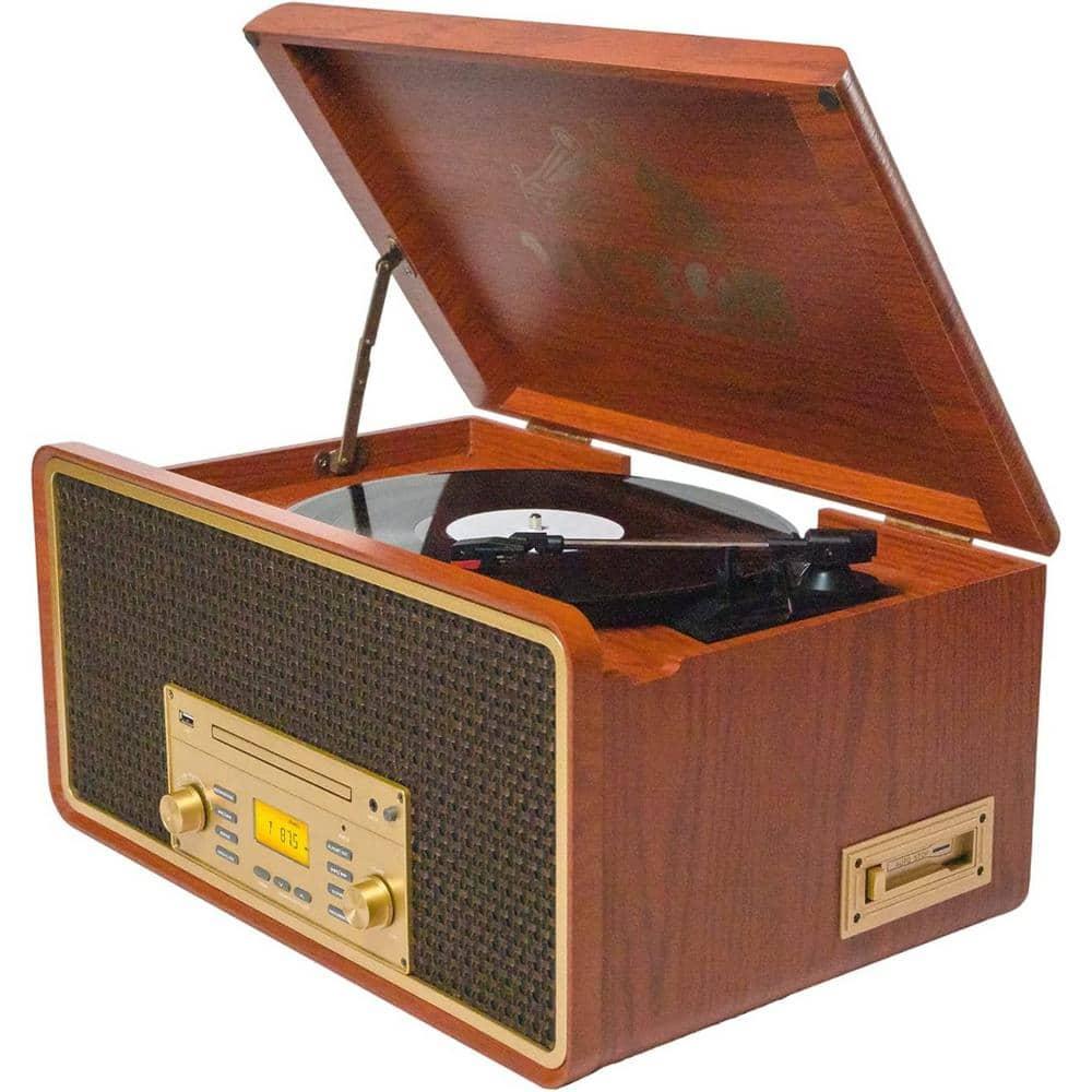 Victor 8-in-1 Wood Music Center with Bluetooth Vinyl Record Player