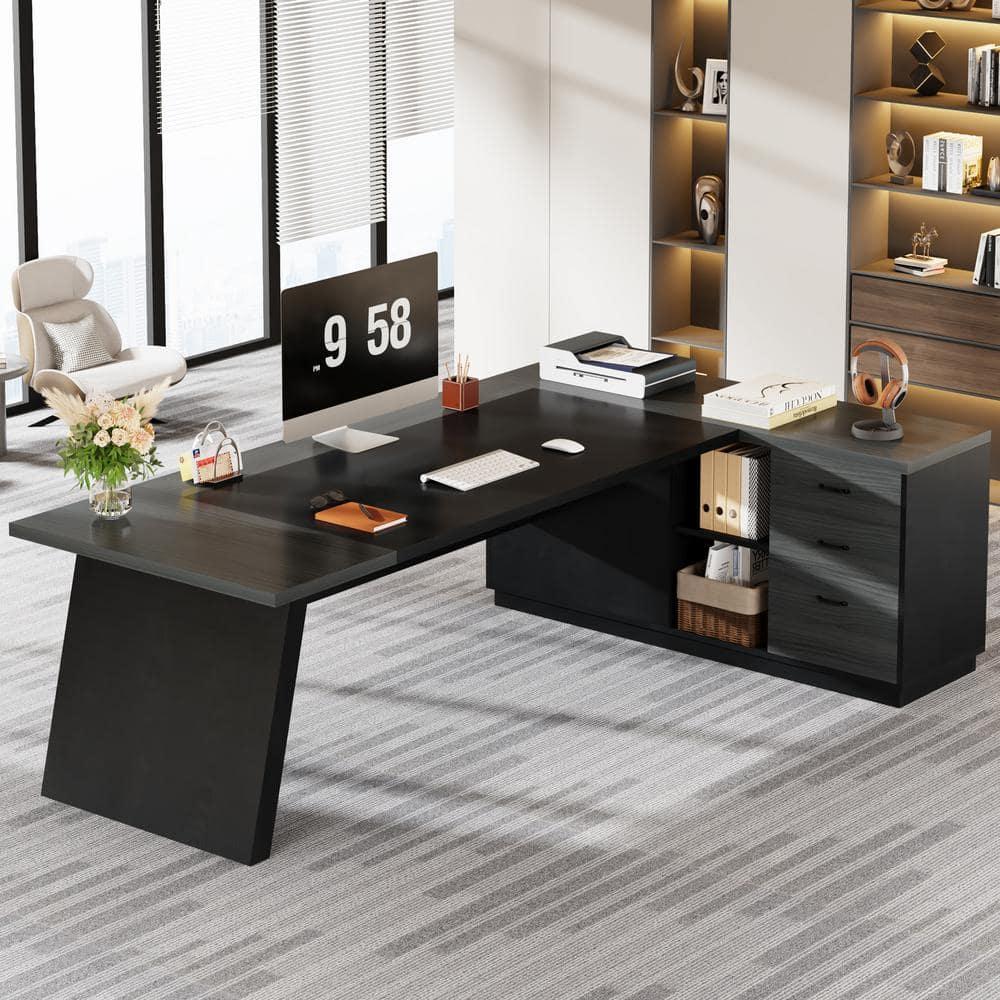 Tribesigns 78-Inch L-Shaped Executive Desk, Large Office Desk with Drawers and Lateral File Cabinet, Modern Computer Desk for Home Office, Gray & Black
