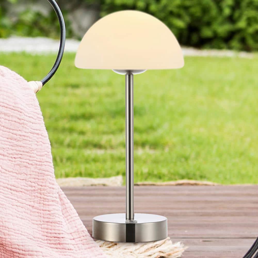 JONATHAN Y Xavier 12.5" Modern Minimalist Iron Rechargeable Integrated Portable LED Table Lamp, Nickel/White, JYL7109A