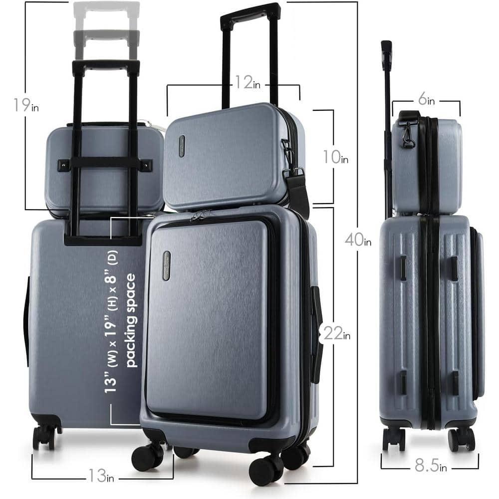 TravelArim 22" Airline Approved Hard-shell Carry On Luggage with Attachable Cosmetic Case - Gray