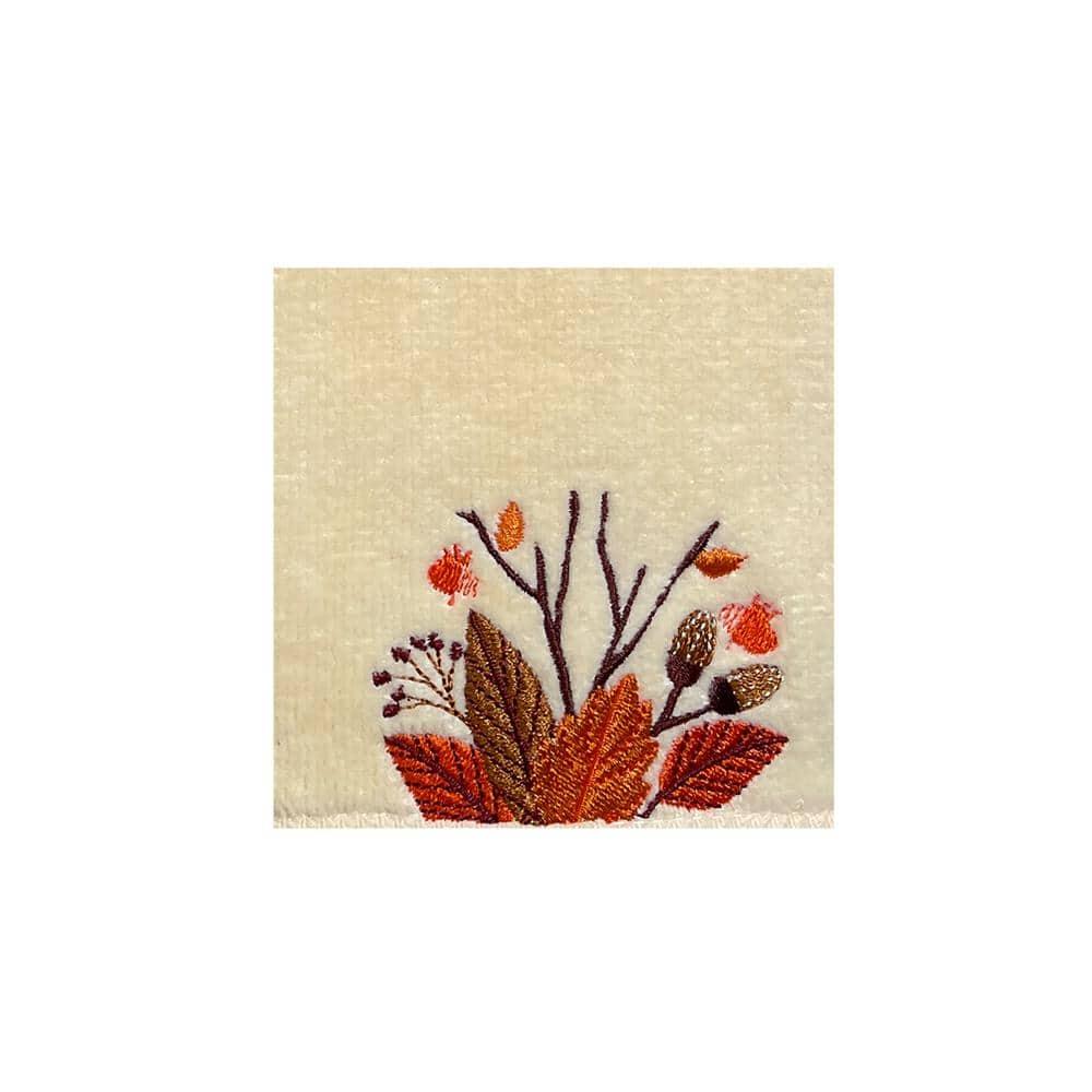 Harper Lane Harvest Embroidered Cotton Hand Towel 2-Piece Set Leaves Beige